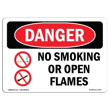 Signmission Safety Sign, OSHA Danger, 7" Height, 10" Width, Aluminum, No Smoking Or Open Flames, Landscape OS-DS-A-710-L-1475